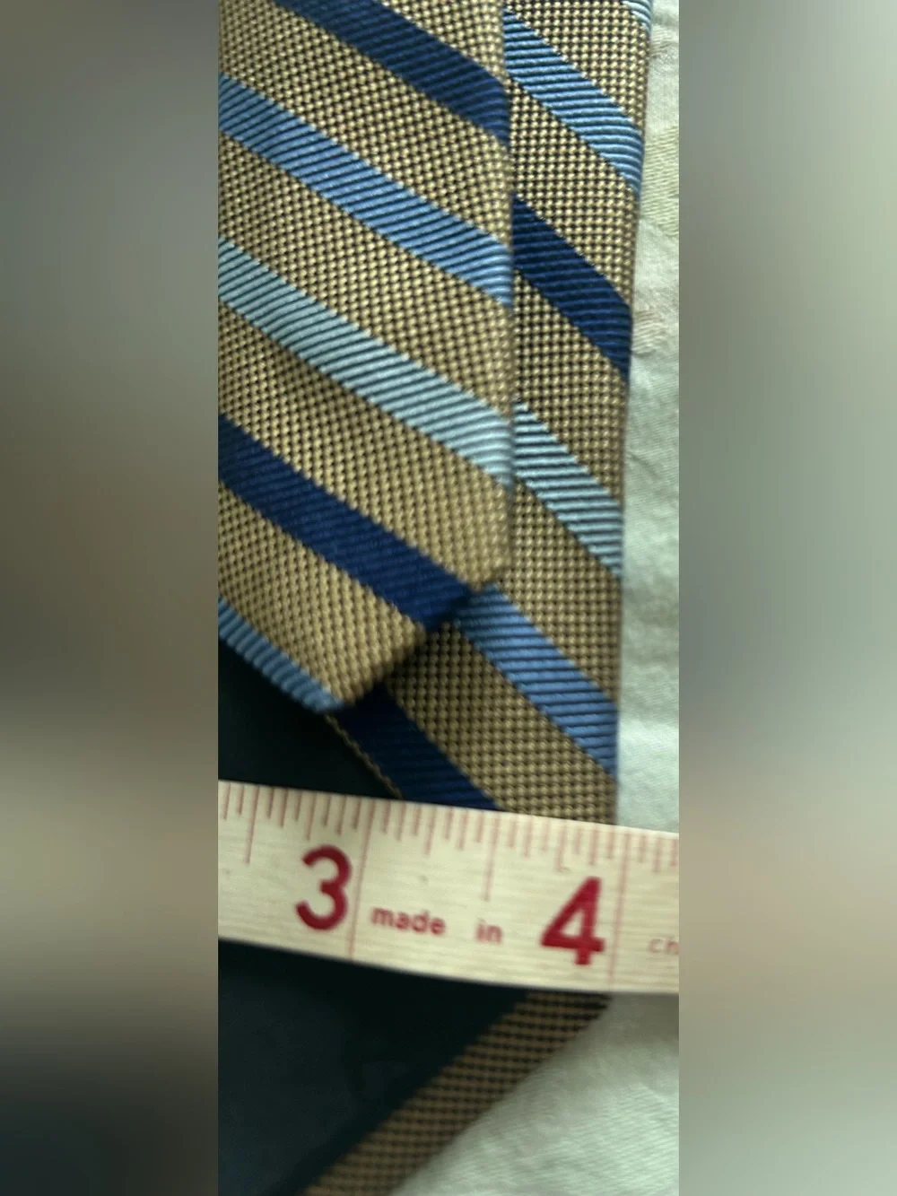 Brooks Brothers Makers 100% Silk Brown Tie Navy & Light Blue Stripes 4” Standard